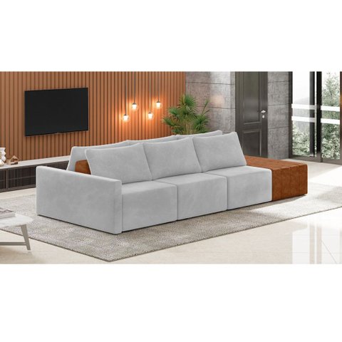 Sofá Ilha 3 Lugares Living 312cm Modulado para Sala Lary Veludo K01 - D’Rossi