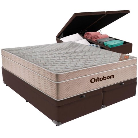 Cama Box Baú e Colchão Airtech Springpocket Molas Ensacadas Queen Ortobom Queen Marrom