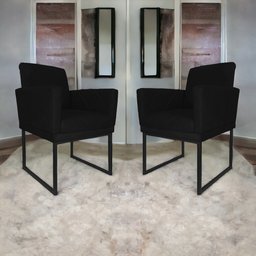 Kit 02 Poltronas Klara Base Ferro Preto Suede - Estopar Kit Klara Base Preta Suede Preto - 2