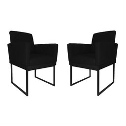 Kit 02 Poltronas Klara Base Ferro Preto Suede - Estopar Kit Klara Base Preta Suede Preto - 1