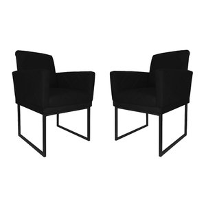 Kit 02 Poltronas Klara Base Ferro Preto Suede - Estopar Kit Klara Base Preta Suede Preto