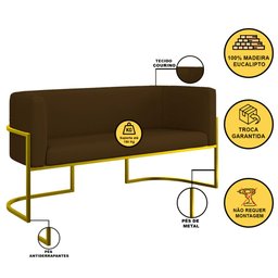 Kit Sofá 2 Lugares + 2 Poltronas Corino para Recepção Gold Cor:marrom - 3