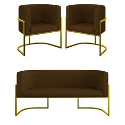 Kit Sofá 2 Lugares + 2 Poltronas Corino para Recepção Gold Cor:marrom - 1