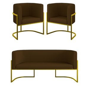Kit Sofá 2 Lugares + 2 Poltronas Corino para Recepção Gold Cor:marrom