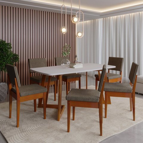 Conjunto Sala de Jantar Mesa 6 Cadeiras MDF Miami Marrom