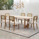 Ver imagem 1 de Mesa de Jantar Liz 160x80cm Vidro 40mm Cinamomo Off White com Kit 6 Cadeiras Veludo Palha - Valdemóv