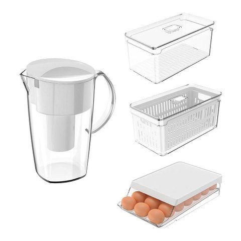 Kit Organizador de Geladeira Clear Fresh 4 Peças Transparente ou