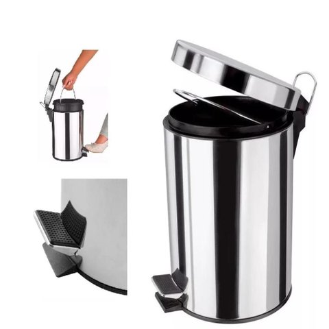 Lixeira Inox Redonda 5 Litros Casa Banheiro Pedal Vintage 5l Cesto Removível Aço Prateado Luxo.
