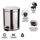 Ver imagem 7 de Lixeira Inox Redonda 5 Litros Casa Banheiro Pedal Vintage 5l Cesto Removível Aço Prateado Luxo.