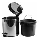 Ver imagem 6 de Lixeira Inox Redonda 5 Litros Casa Banheiro Pedal Vintage 5l Cesto Removível Aço Prateado Luxo.