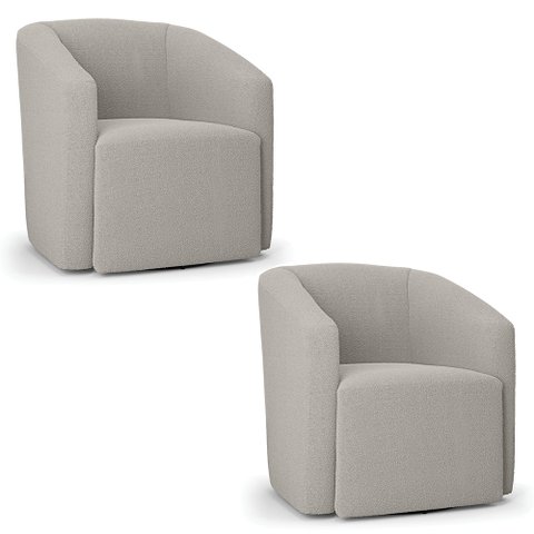 Poltrona Sala de Estar Base Giratória Kit 2 Poltronas Stella Max Bouclê Cinza D03 - D'Rossi