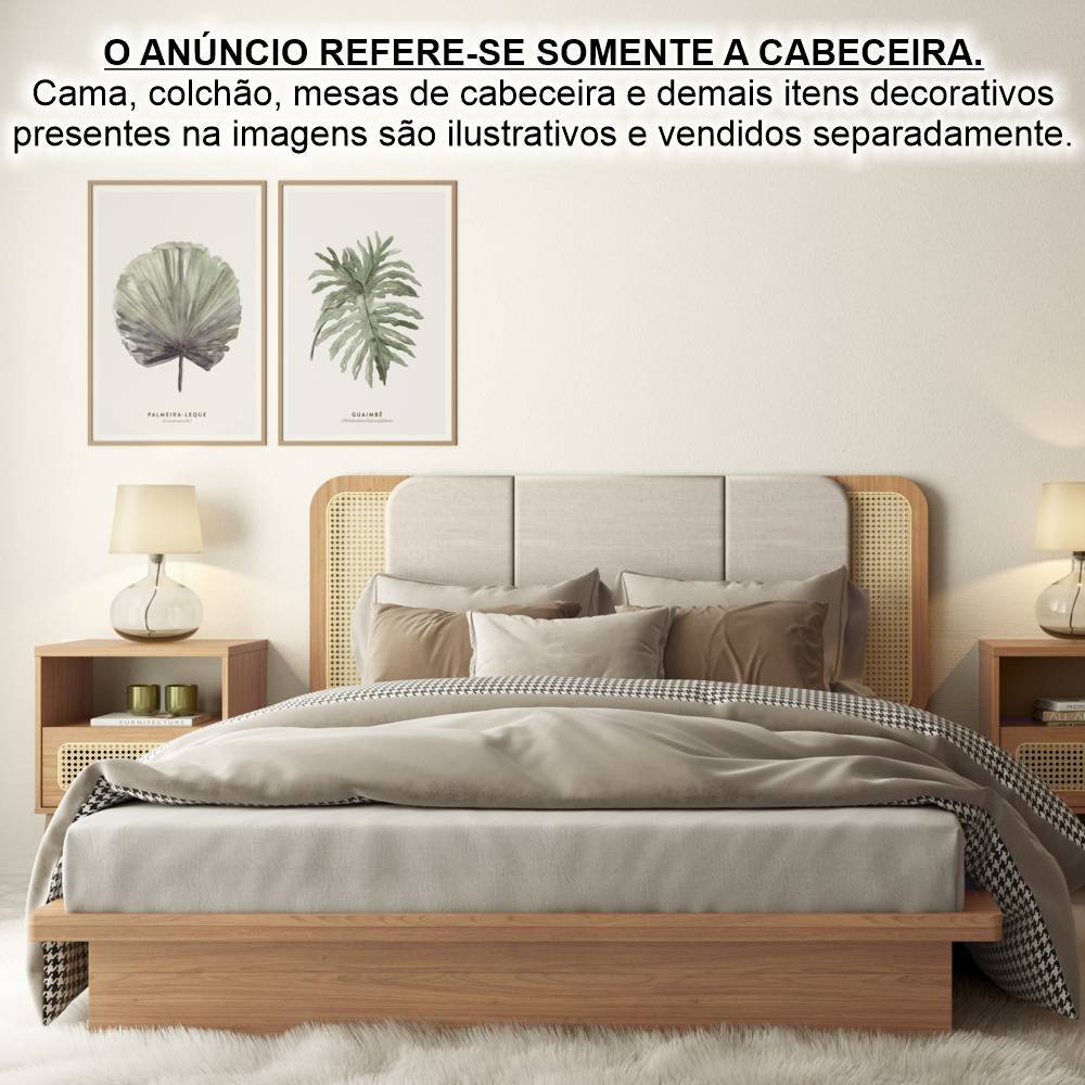 Cabeceira Estofada Casal Curva com Detalhes em Tela Natural 170x70cm Tw199 Dalla Costa Tw194 Freijo/ - 2