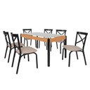 Ver imagem 2 de Conjunto Sala de Jantar Mesa 140cm x 77cm Tampo Vidro com 6 Cadeiras Karina Preto Fosco/Bege