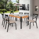 Ver imagem 1 de Conjunto Sala de Jantar Mesa 140cm x 77cm Tampo Vidro com 6 Cadeiras Karina Preto Fosco/Bege