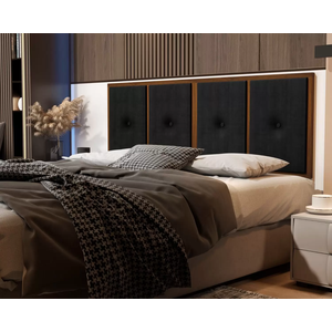 Painel Cabeceira Cama Box Queen 1,60 Estofado com Madeira- Várias Cores:Preto