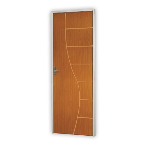 Kit Porta de Madeira Decorada 212x75cm com Batente de Alumínio 3,6cm Cantareira MGM Abertura Direita Mogno