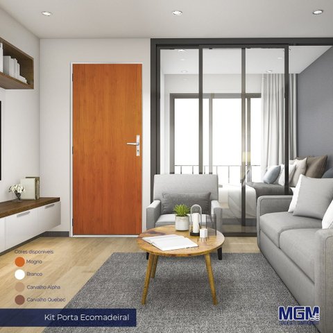 Kit Porta de Madeira Decorada 212x75cm com Batente de Alumínio 3,6cm Mantiqueira MGM