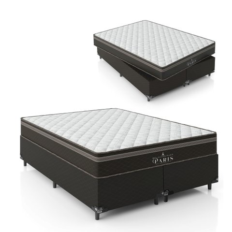 Cama Box Queen Bipartido + Colchão Paris Molas Ensacadas Pocket - 61x158x198cm - e-Shop Casa - Jacqu