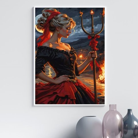 Quadro Pombagira 7 Saias 45x34cm - com Vidro:moldura Branca