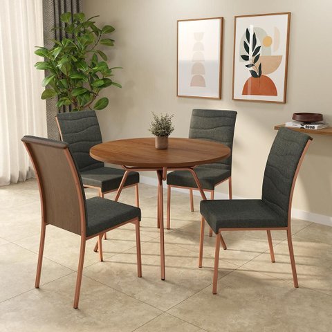 Conjunto de Sala de Jantar 4 Cadeiras Bahamas Carraro Freijó Rosê