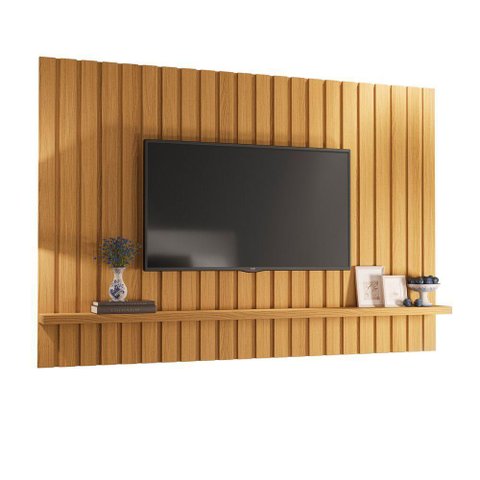 Painel Suspenso Ripado Tv até 70'' 1 Prateleira Link 2.0 Cinamomo - Hb Móveis