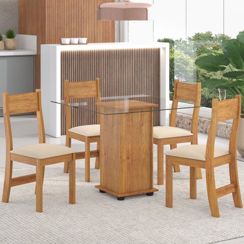 Mesa de Jantar 4 Lugares Luminare Mel/Nude - Viero Móveis