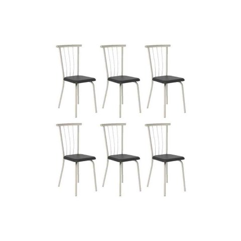 Cadeira Sala de Jantar 154 Aço Kit 6 Uni Prata-Courano Preto - Carraro