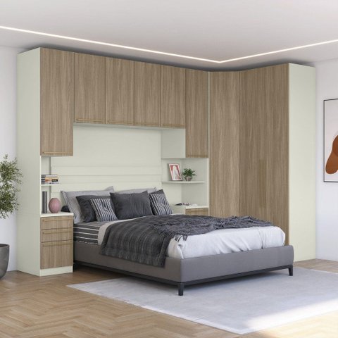 Quarto Modulado Casal Completo 9 Portas 6 Gaveta Canto Oblíquo Bellagio Casa 812