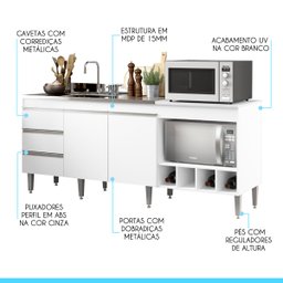 Balcão de Cozinha Completo 183x52 Cm Pia Cooktop Forno/micro Mdp Branco 2035 Menu - 2