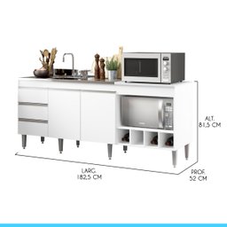 Balcão de Cozinha Completo 183x52 Cm Pia Cooktop Forno/micro Mdp Branco 2035 Menu - 3
