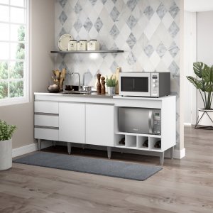 Balcão de Cozinha Completo 183x52 Cm Pia Cooktop Forno/micro Mdp Branco 2035 Menu