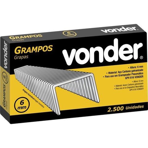 Grampo 6mm Reto para Grampeador Gpv616 com 2500 Peças Gpv-6 Vonder