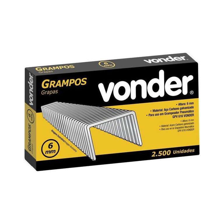 Grampo 6mm Reto para Grampeador Gpv616 com 2500 Peças Gpv-6 Vonder