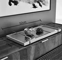 Ver imagem 2 de Bandeja Espelhada Decorativa Madeira com Alça e Espelhada:natural Cinamomo/cromado