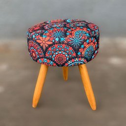 Puff Puf Suede Mandala Vermelha Pés Palito 50 Cm de Altura - 3