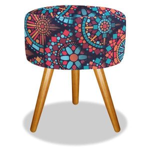 Puff Puf Suede Mandala Vermelha Pés Palito 50 Cm de Altura