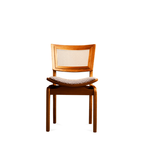 Cadeira Vicent Cerejeira em Madeira Maciça com Assento Curvo e Encosto em Palha Trama Sextavada