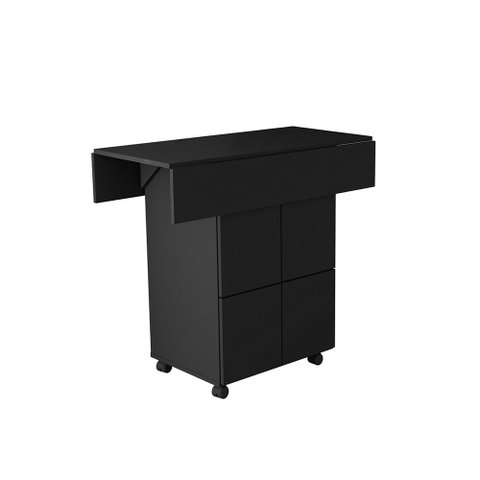 Mesa Dobrável Annie com 4 Bancos Nichos Rodízios e Tampo Extensível para Cozinha Compacta - Preto