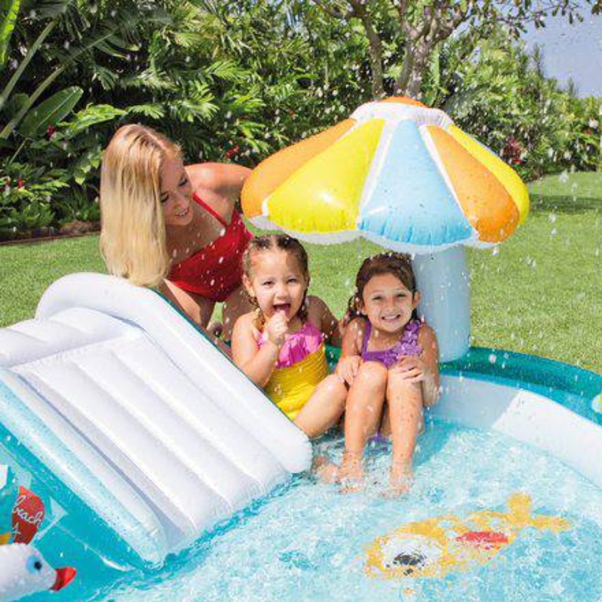 Piscina Playground Jacaré Intex 160l com Chuveirinho 201x170x84cm + Bomba Elétrica Cor:azul;voltagem - 10