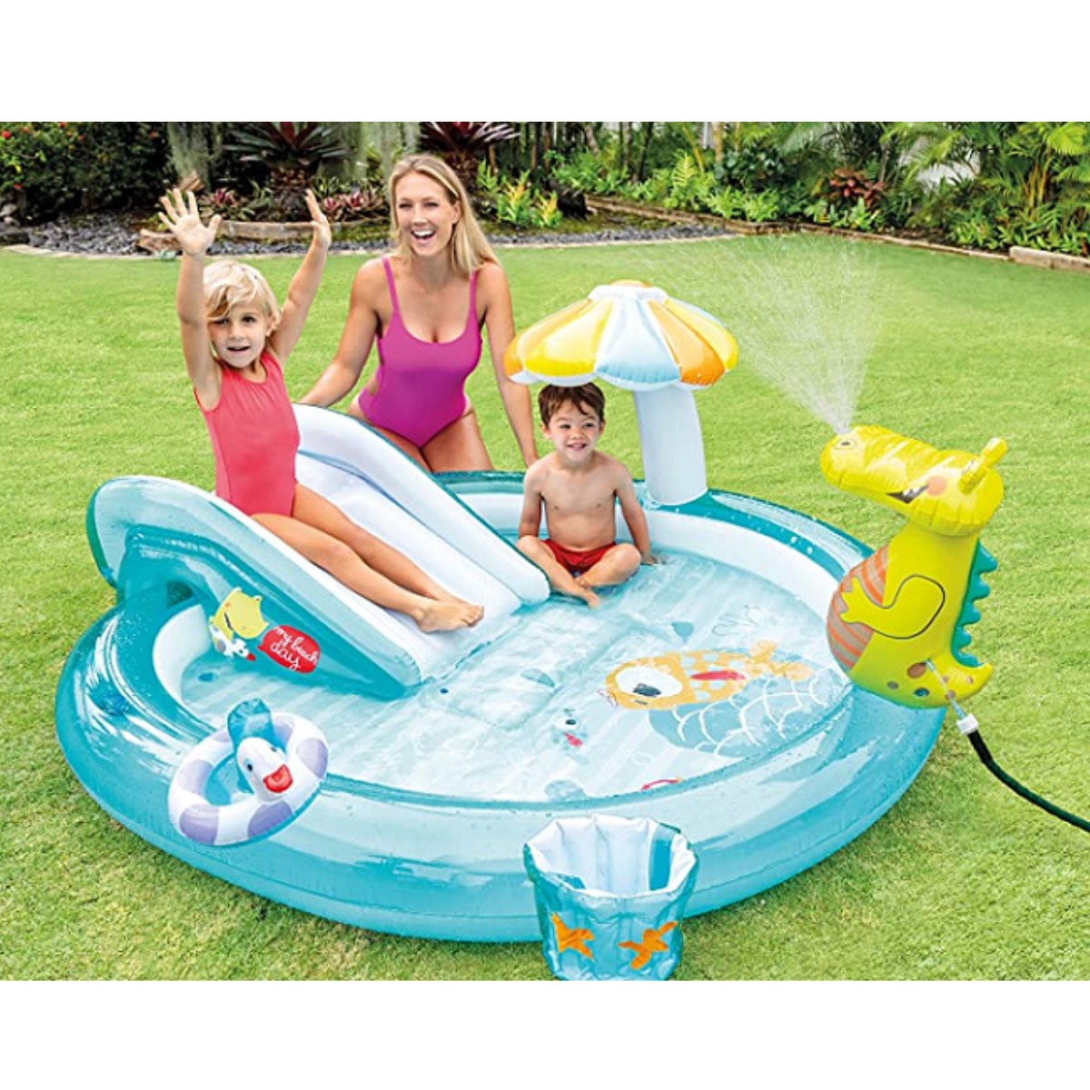 Piscina Playground Jacaré Intex 160l com Chuveirinho 201x170x84cm + Bomba Elétrica Cor:azul;voltagem - 2