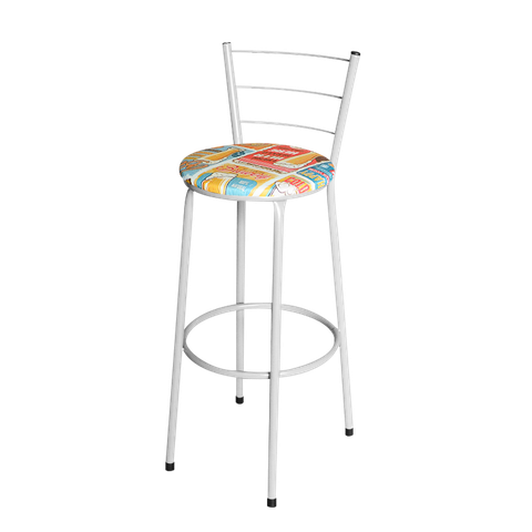 Banqueta Alta Branca para Cozinha com Assento Estampado:happy Hour