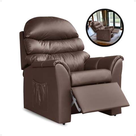 Poltrona Cadeira Reclinável do Papai com Encosto para Descanso Corino Marrom Confortavel