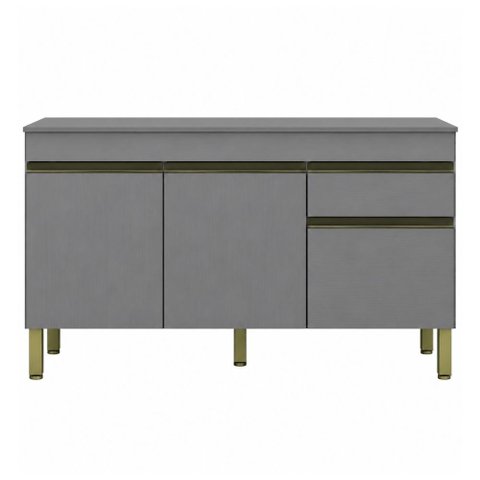 Balcão Gabinete de Pia 150 cm 3 Portas com Tampo Kits Paraná Cinza Gris Cinza-Gris