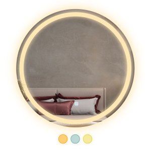 Espelho 3 Cores Led Redondo 80 Cm Touch - Fino Inox