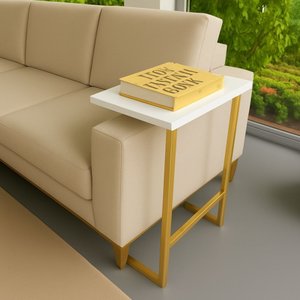 Mesinha Lateral Apoio Sofa Pés de Ferro Industrial Branca