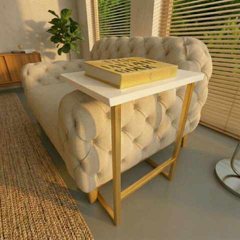 Mesinha Lateral Apoio Sofa Pés de Ferro Industrial Branca