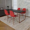 Ver imagem 1 de Mesa Industrial Base Ferro Cobre 137x90 Tampo Preto 4 Cadeiras Eiffel Ferro Cobre Assento Vermelho