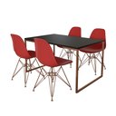 Ver imagem 2 de Mesa Industrial Base Ferro Cobre 137x90 Tampo Preto 4 Cadeiras Eiffel Ferro Cobre Assento Vermelho