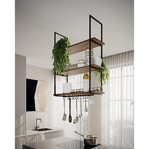 NICHO DE TETO PARA COZINHA 80 CM PRETO E FREIJÓ