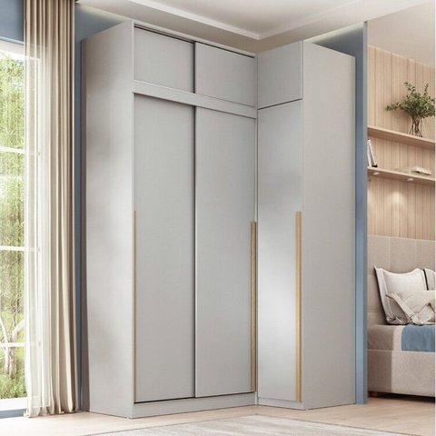 Guarda-Roupa Modular de Canto 4 Peças 6 Portas com 4 Portas de Correr Jade CabeCasa MadeiraOriginals Cinza/Urbano